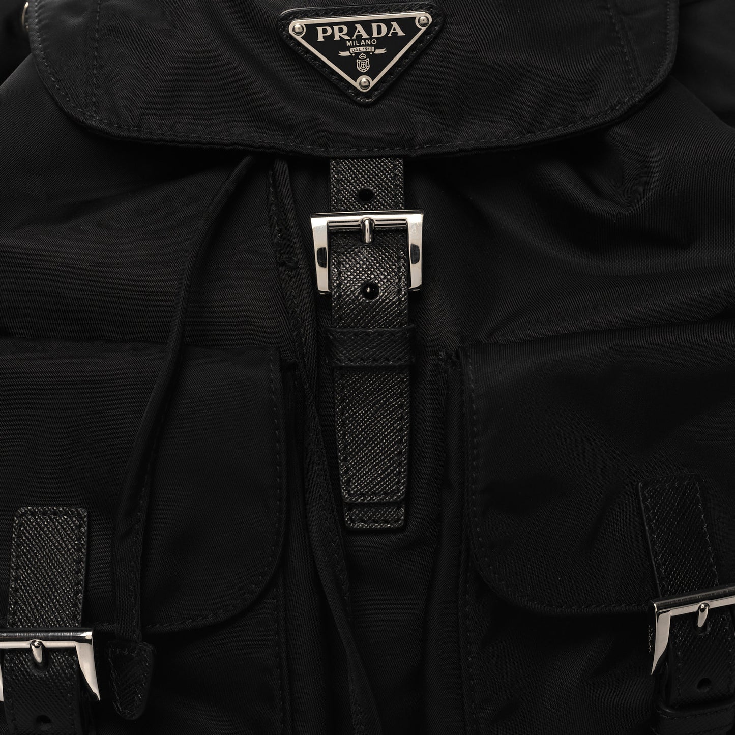 Nylon Vela Saffiano Medium Backpack Black