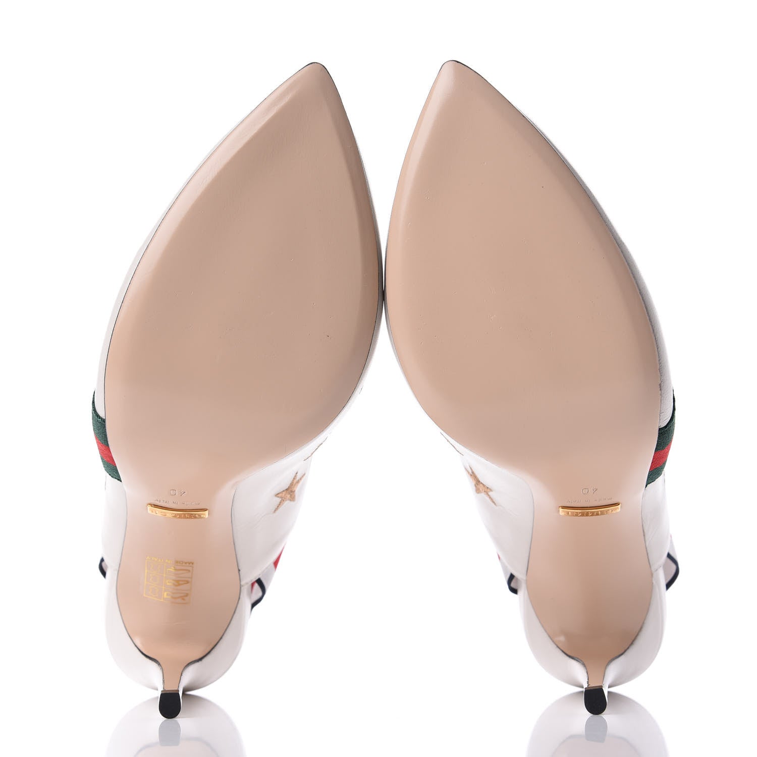 Gucci Malaga Kid Web Bee Star Embroidered Sylvie High Heel Slingback Pumps 40 White 7 of 12