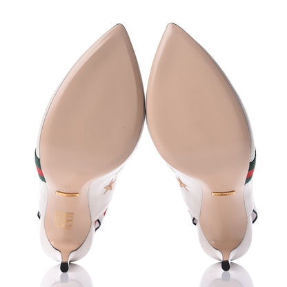 Gucci Malaga Kid Web Bee Star Embroidered Sylvie High Heel Slingback Pumps 40 White 7 of 12