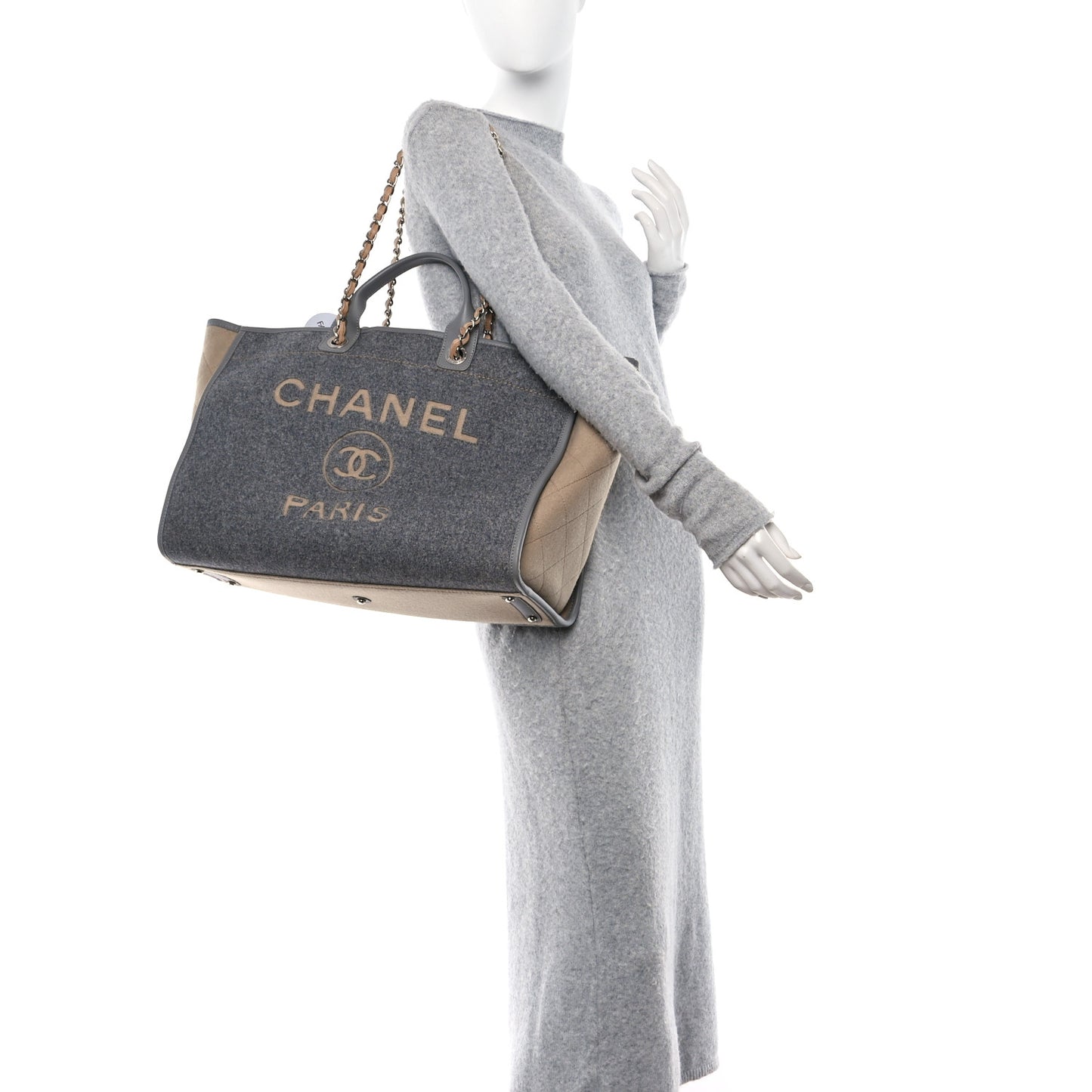 Wool Felt Large Deauville Tote Grey Beige