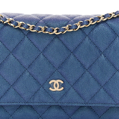 Chanel Iridescent Caviar Quilted Wallet on Chain WOC Dark Blue 9 of 12