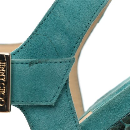 Jimmy Choo Suede Elaphe Horn Heel 130 Sandals 37 Malibu 8 of 8