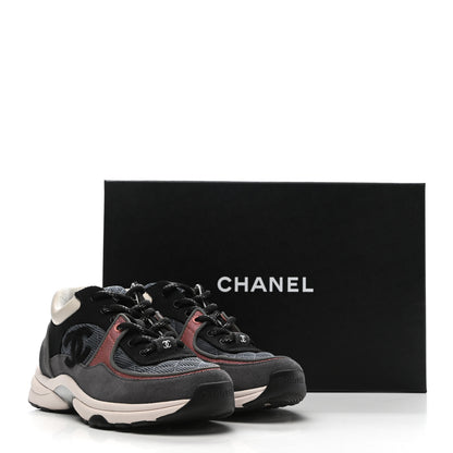 Chanel Nylon Calfskin Suede Womens CC Sneakers 37 Grey Pink 9 of 12