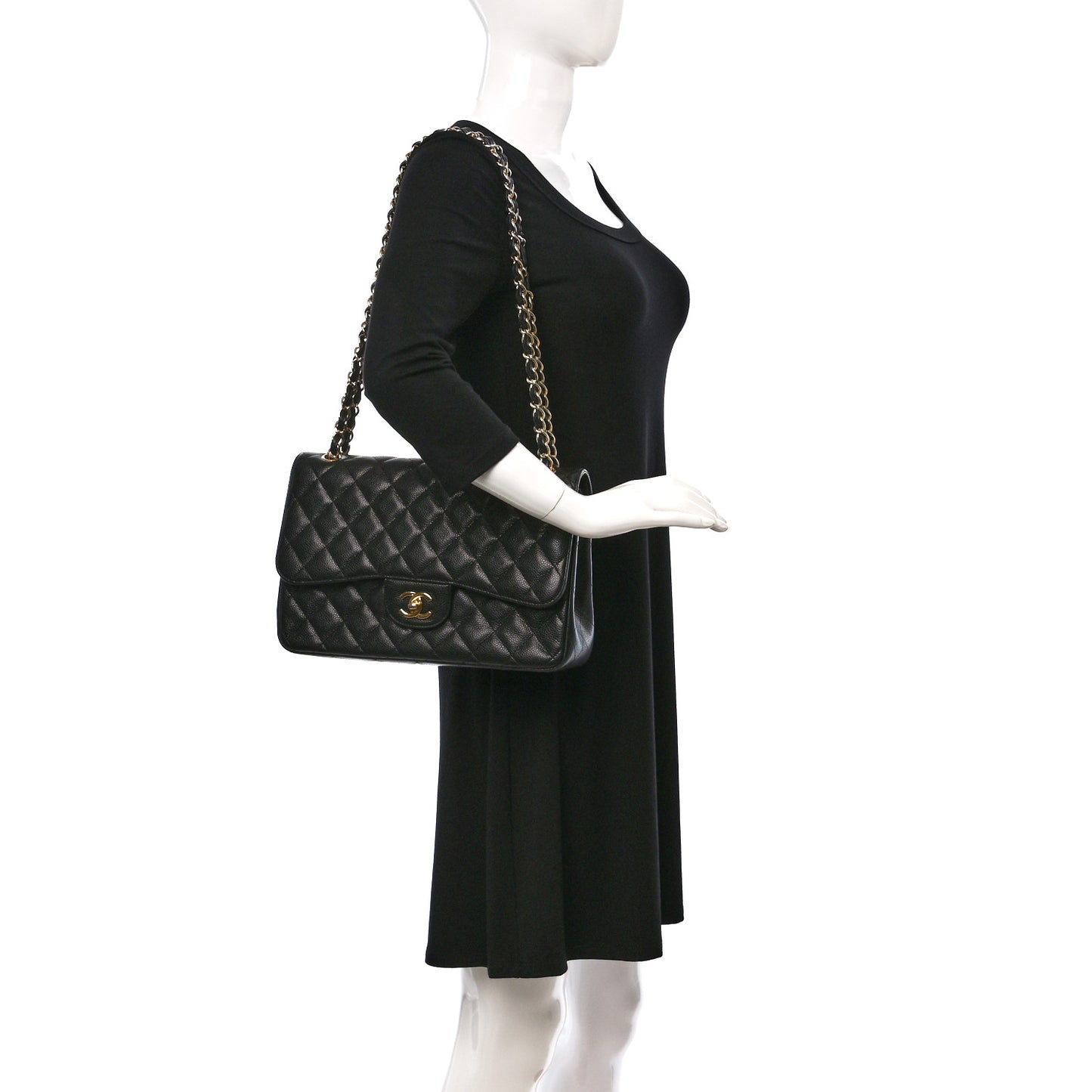 Caviar Quilted Jumbo Double Flap Black