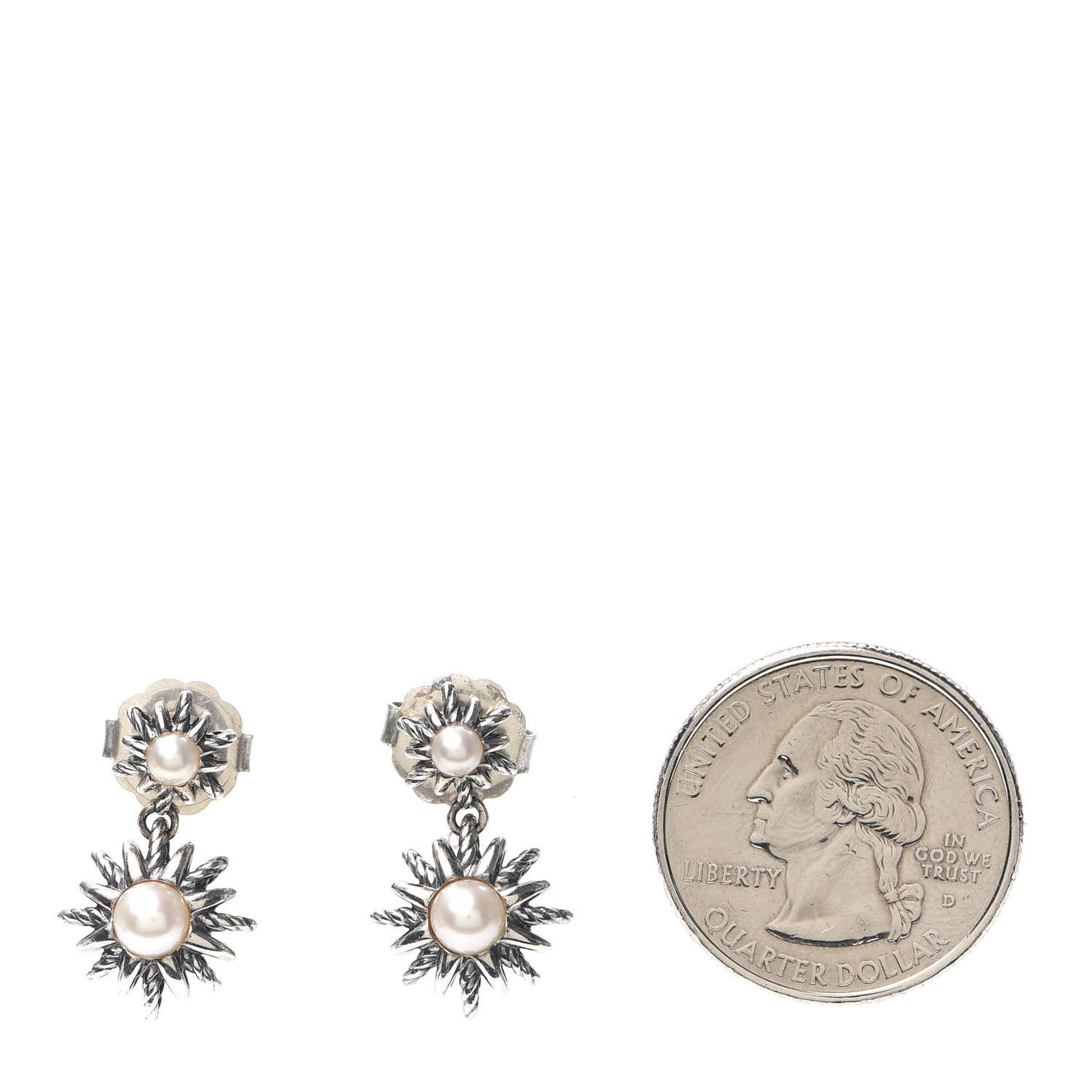 Sterling Silver Pearl Starburst Drop Earrings