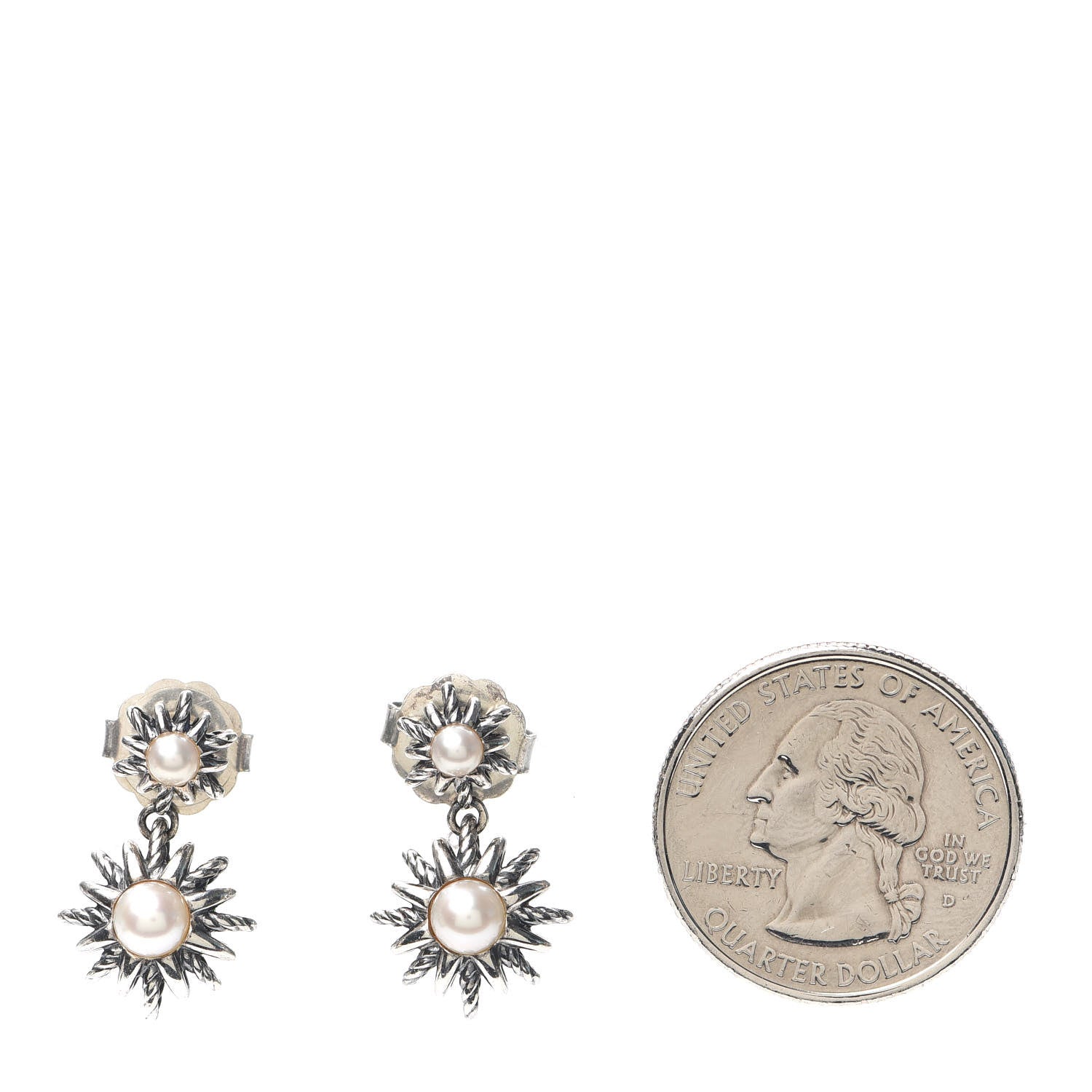 David Yurman Sterling Silver Pearl Starburst Drop Earrings 2 of 5