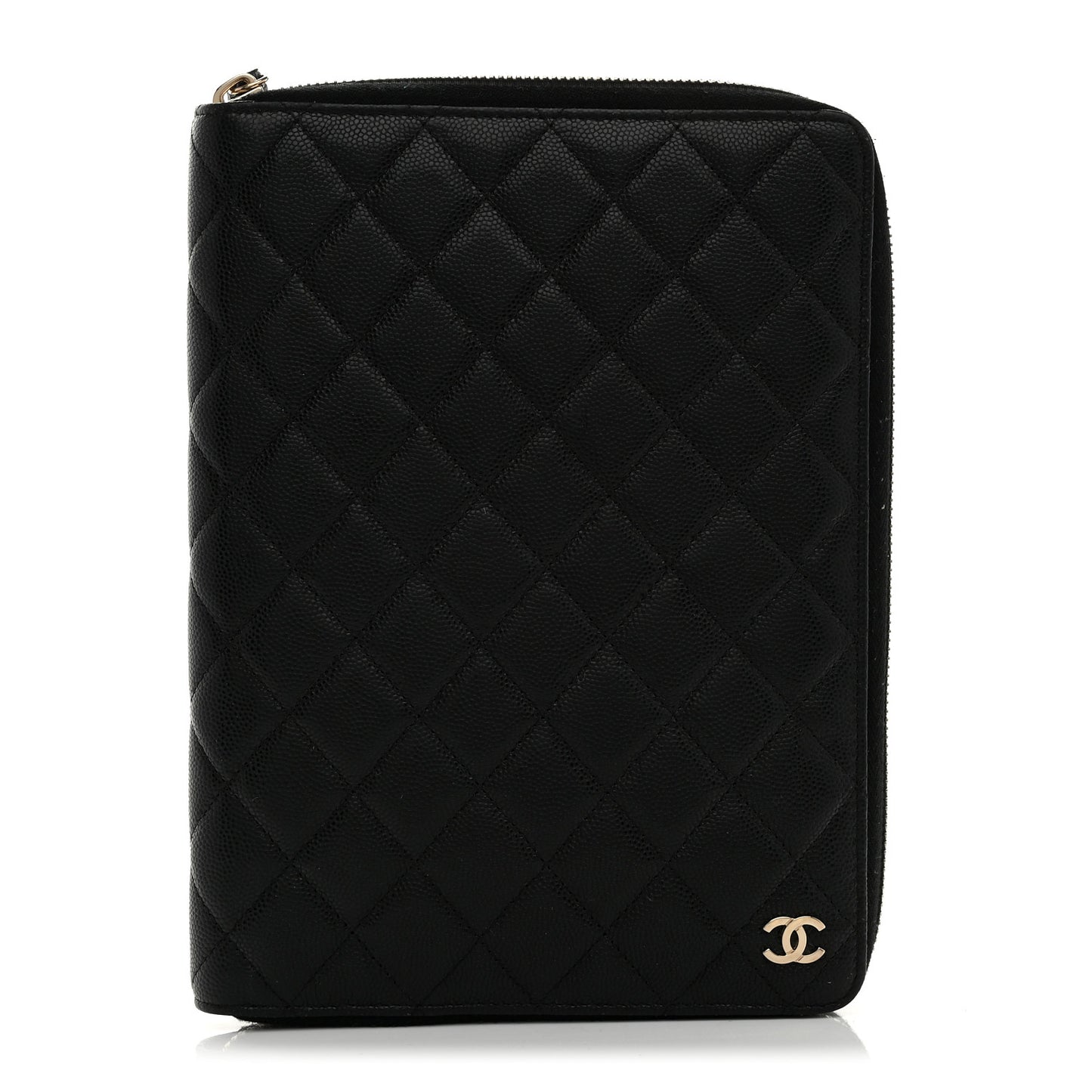 Caviar Quilted Zip Around Notebook Agenda Cover Black