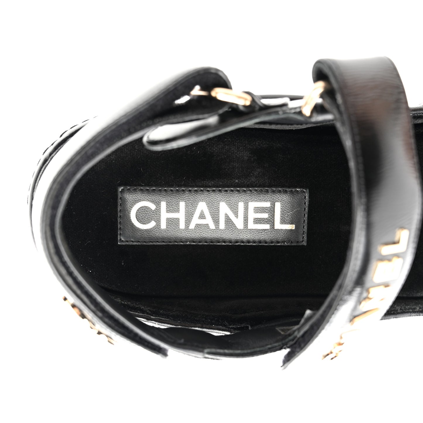 Shiny Calfskin Logo Platform Sandals 38 Black