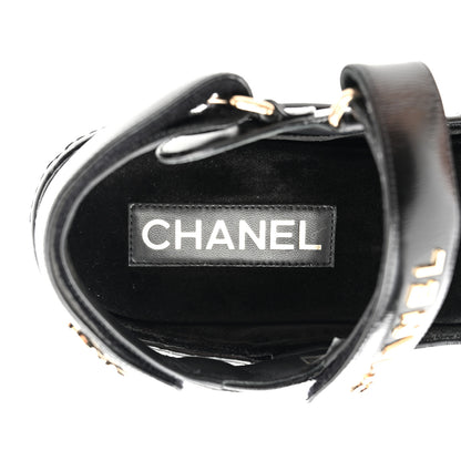 Chanel Shiny Calfskin Logo Platform Sandals 38 Black 7 of 10