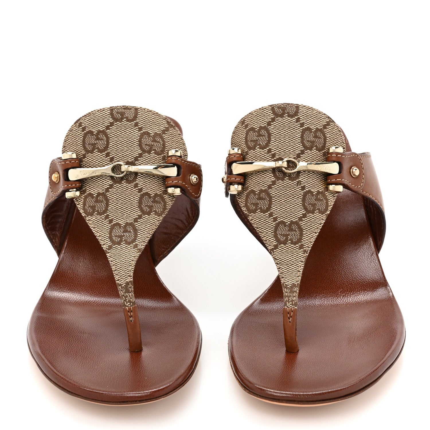 Gucci Monogram Womens Thong Heel Sandals 7 Brown 2 of 8