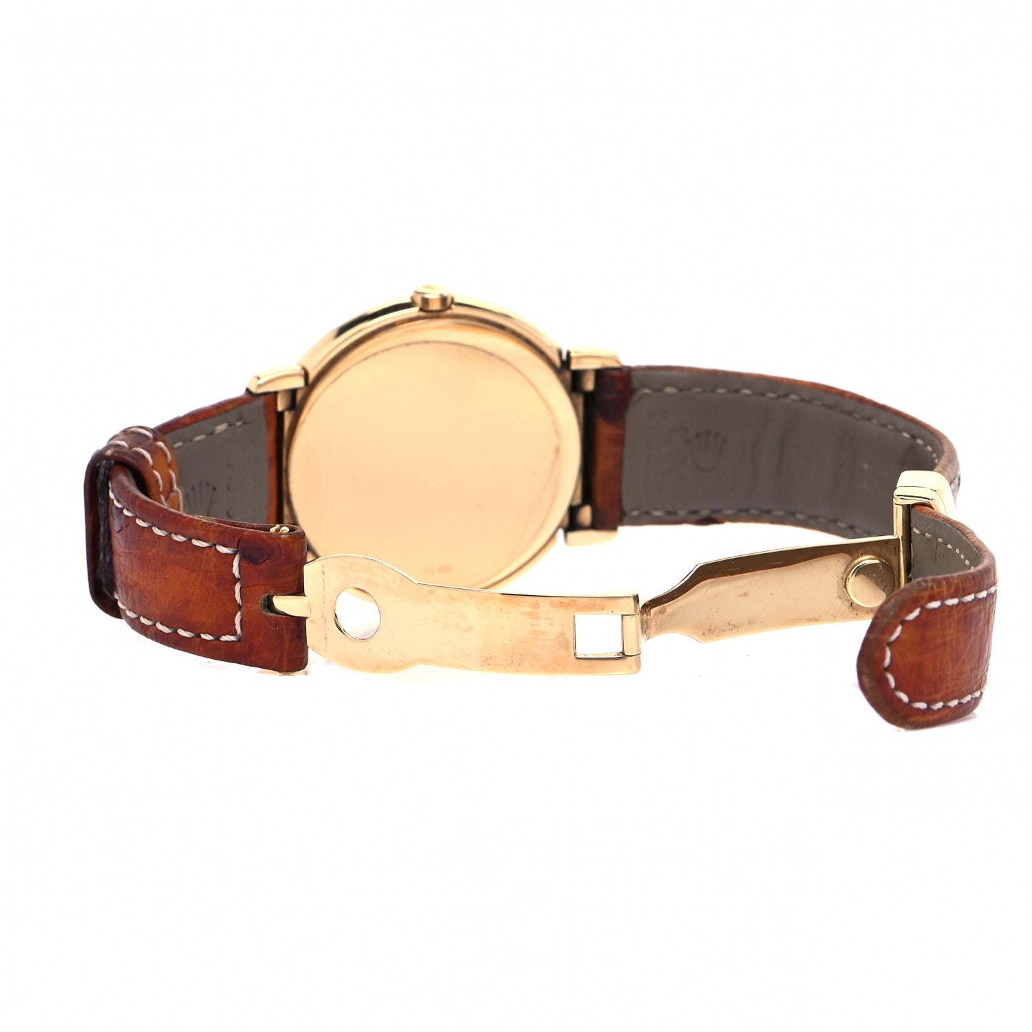 Rolex 18K Yellow Gold Ostrich 33mm Cellini Quartz Watch Brown 5 of 9