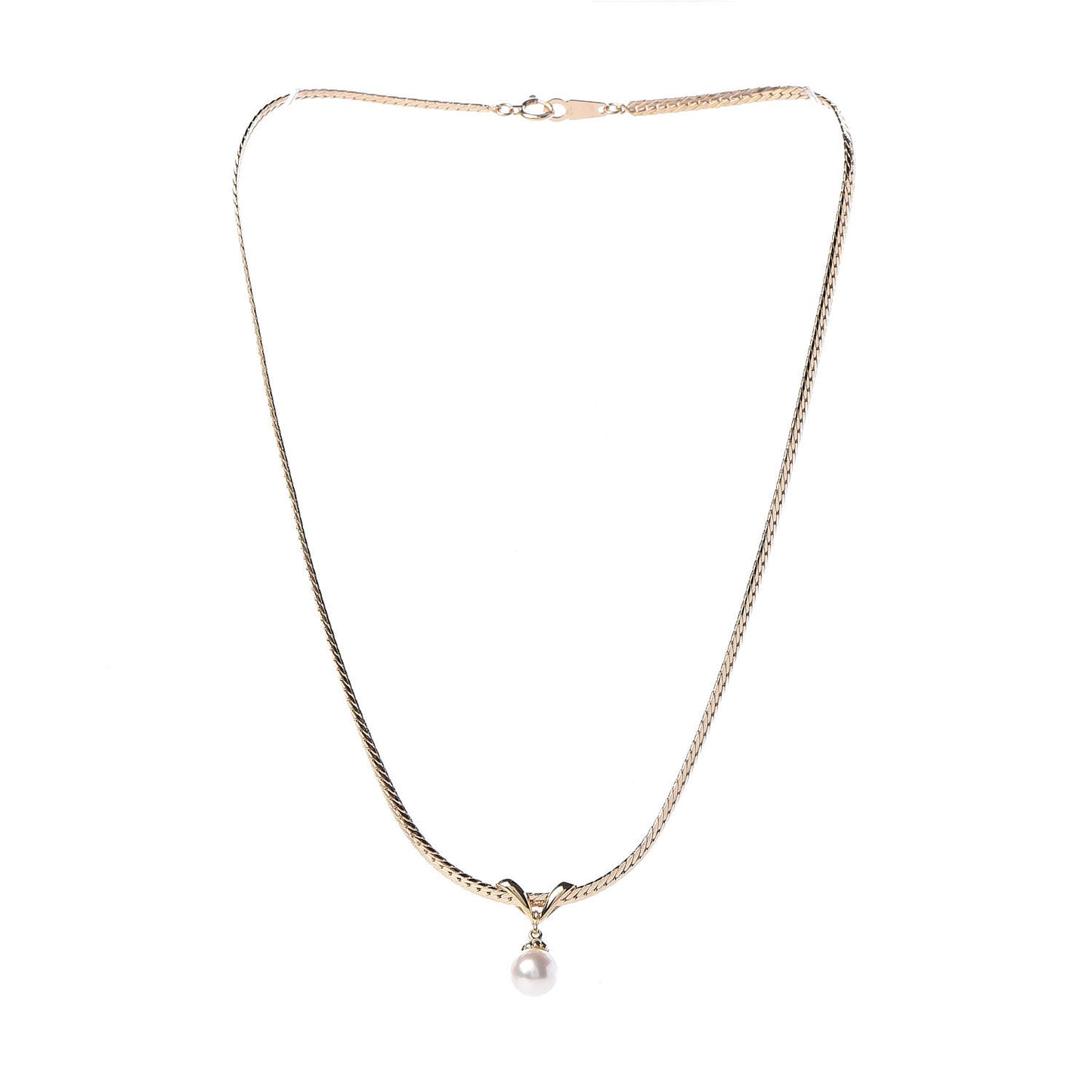 18K Yellow Gold Akoya Pearl 7mm Drop Pendant Necklace