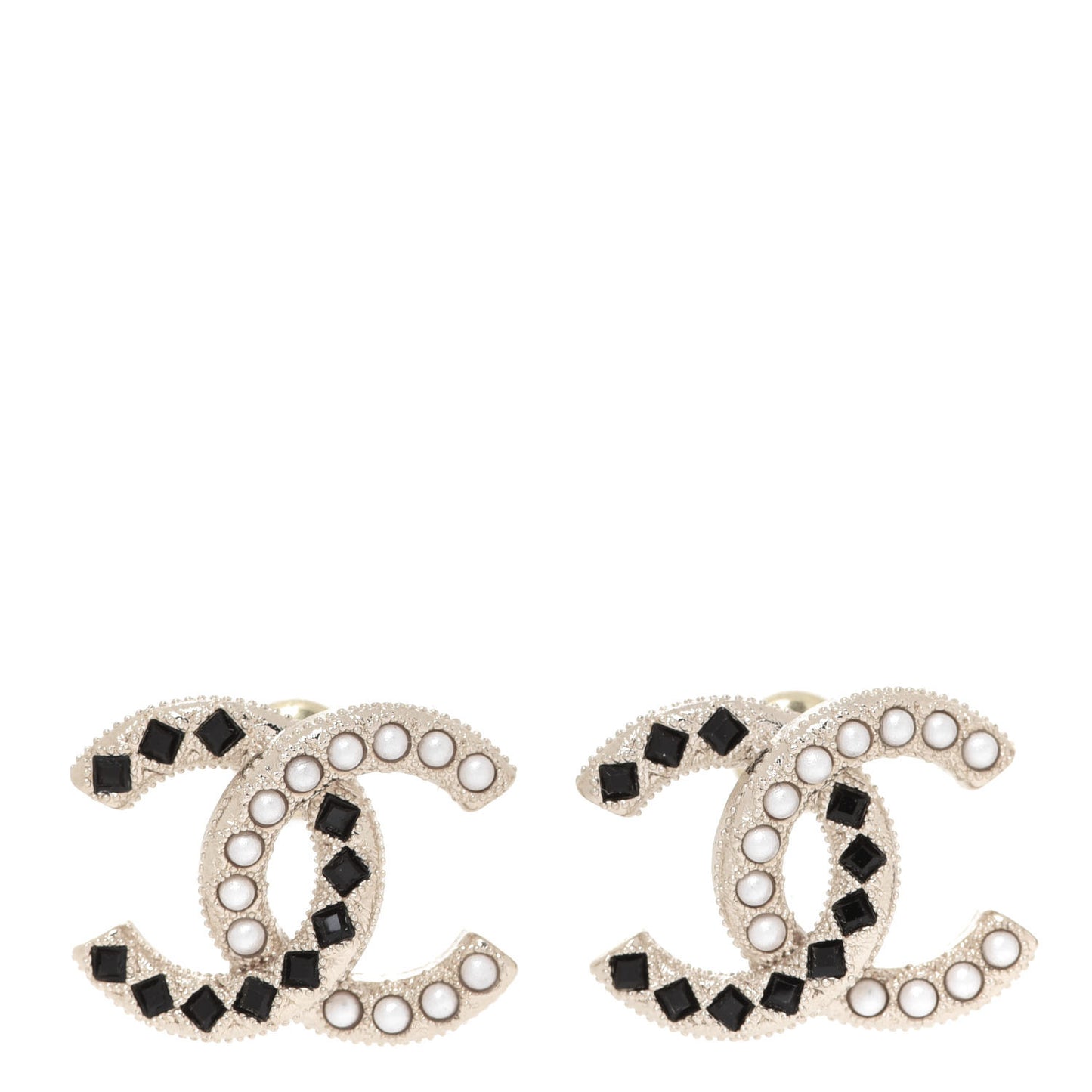 Resin Pearl CC Earrings Gold Black