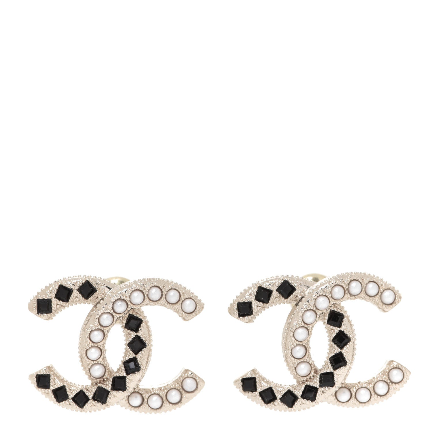 Chanel Resin Pearl CC Earrings Gold Black 1 of 5