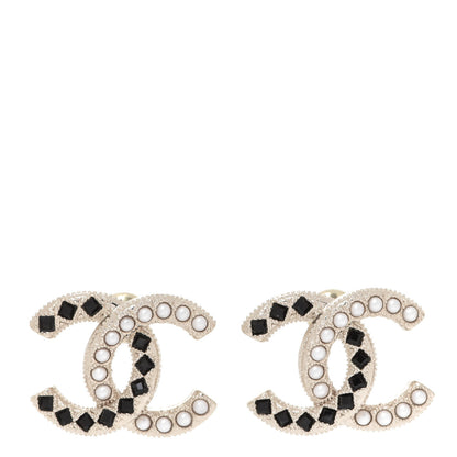 Chanel Resin Pearl CC Earrings Gold Black 1 of 5