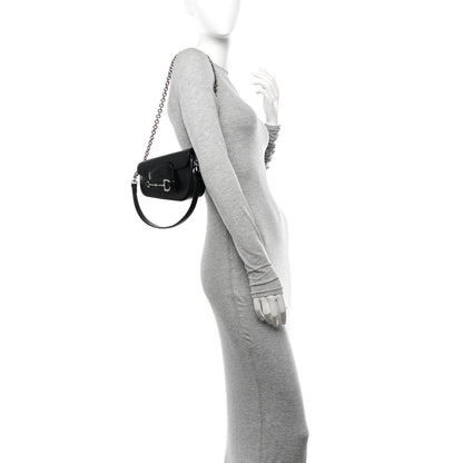 Gucci Calfskin Mini Horsebit 1955 Asymmetric Shoulder Bag Black 2 of 15