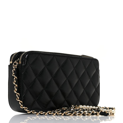 Chanel Iridescent Lambskin Quilted Pearl Clutch With Chain Black 3 of 10