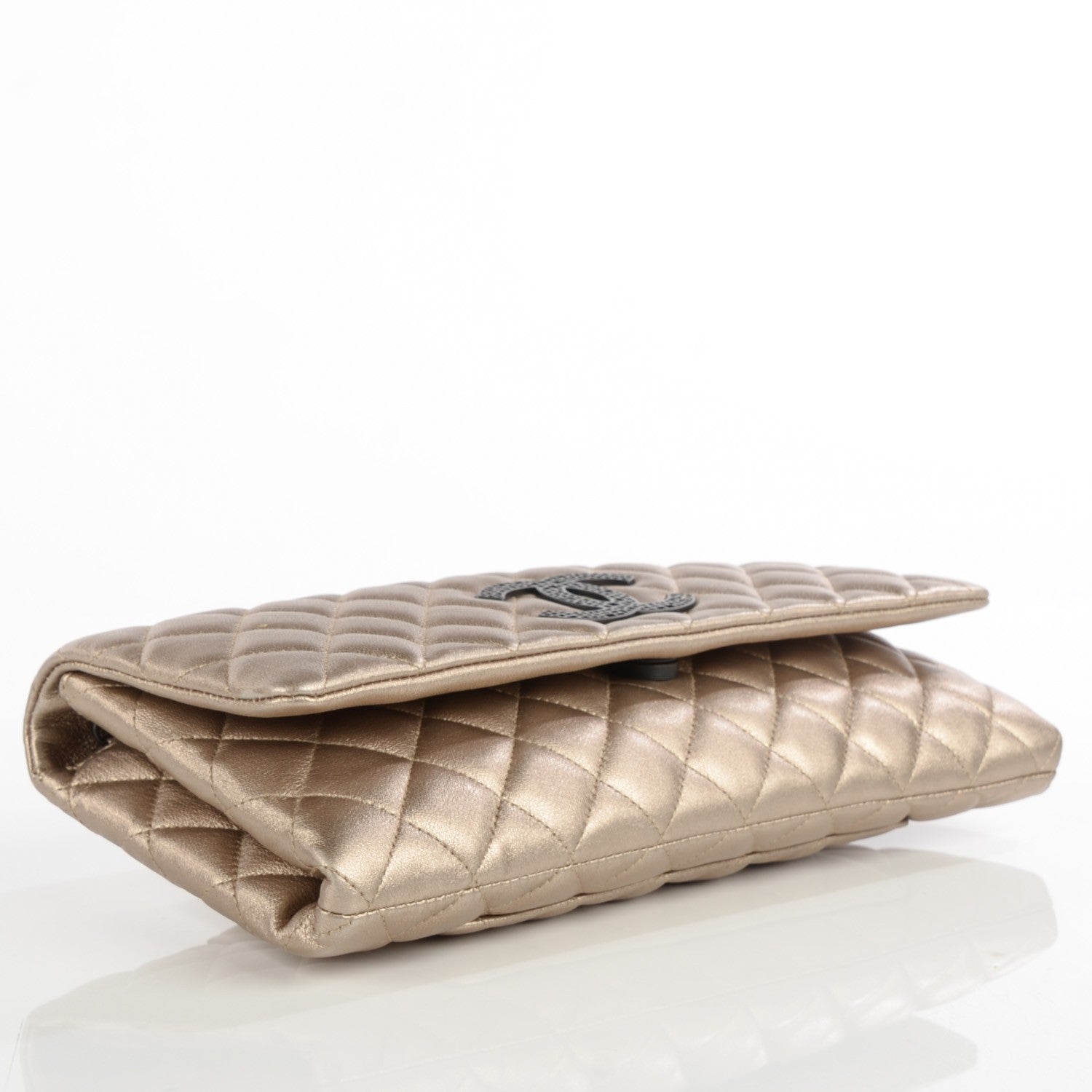 Chanel Metallic Lambskin Quilted Clutch w Butterfly Chain Gold 4 of 7