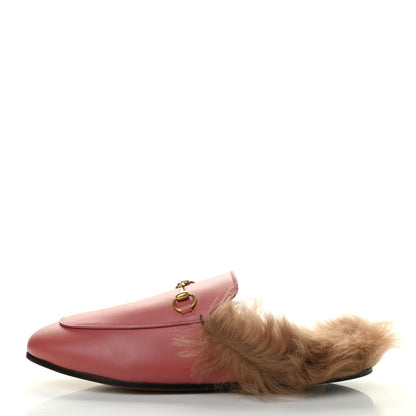 Gucci Calfskin Fur Womens Princetown Slippers 41.5 Lipstick Rose Natural 1 of 9