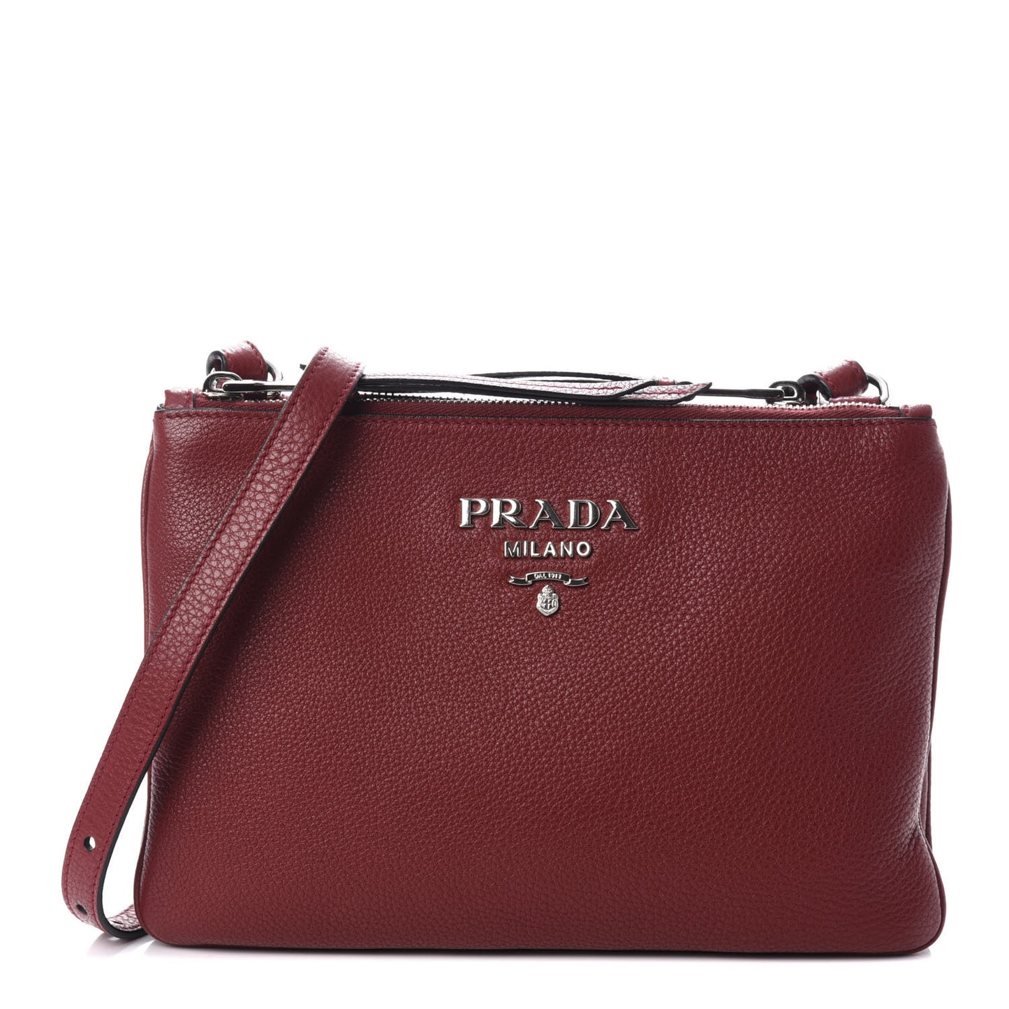 Vitello Phenix Double Zip Crossbody Bag Rubino
