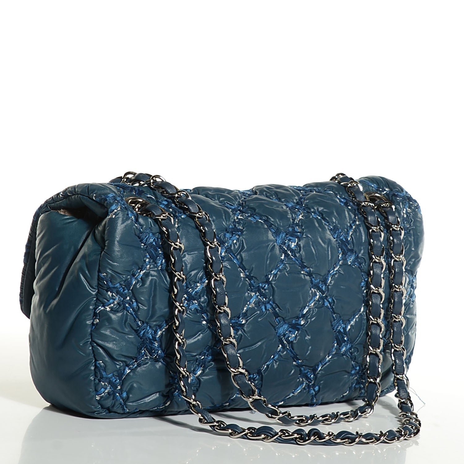 Chanel Nylon Quilted Tweed on Stitch Medium Bubble Flap Blue 11 of 16
