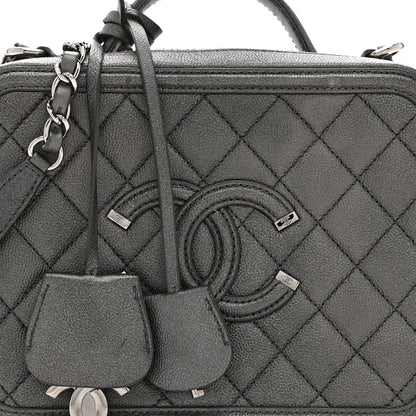 Chanel Metallic Caviar Quilted Medium CC Filigree Vanity Case Dark Silver 8 of 10