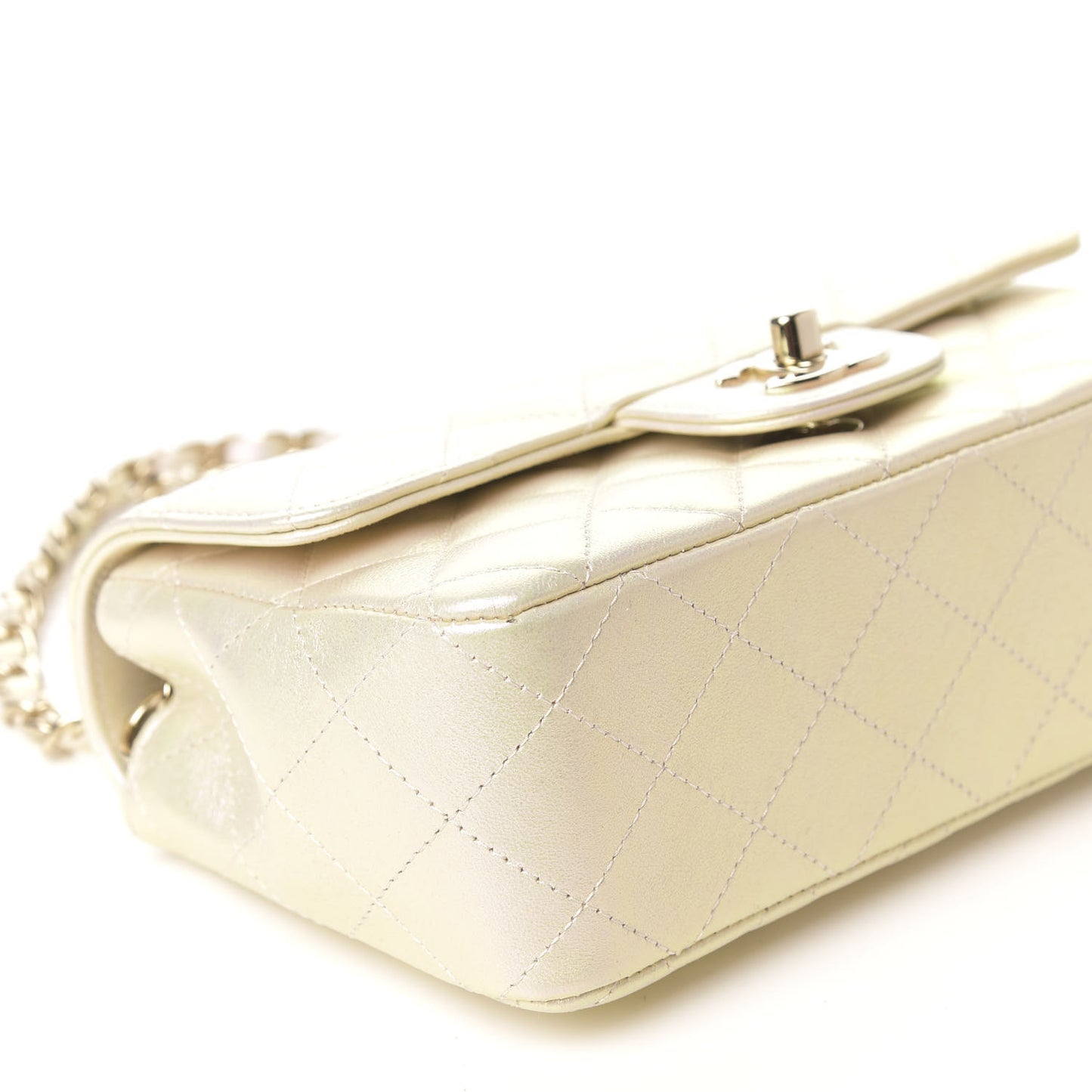 Iridescent Lambskin Quilted Mini Rectangular Flap Ivory
