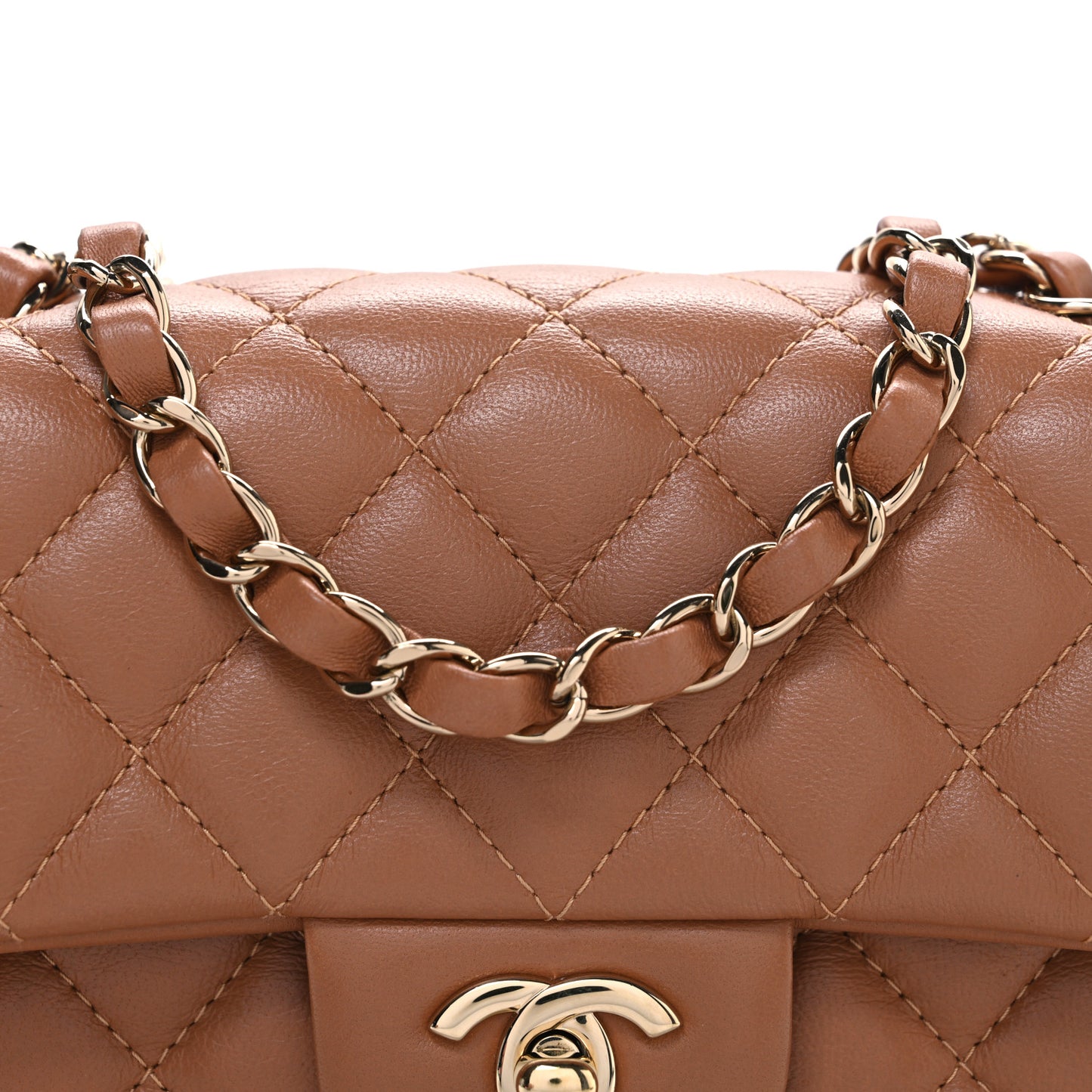 Lambskin Quilted Mini Rectangular Flap Brown