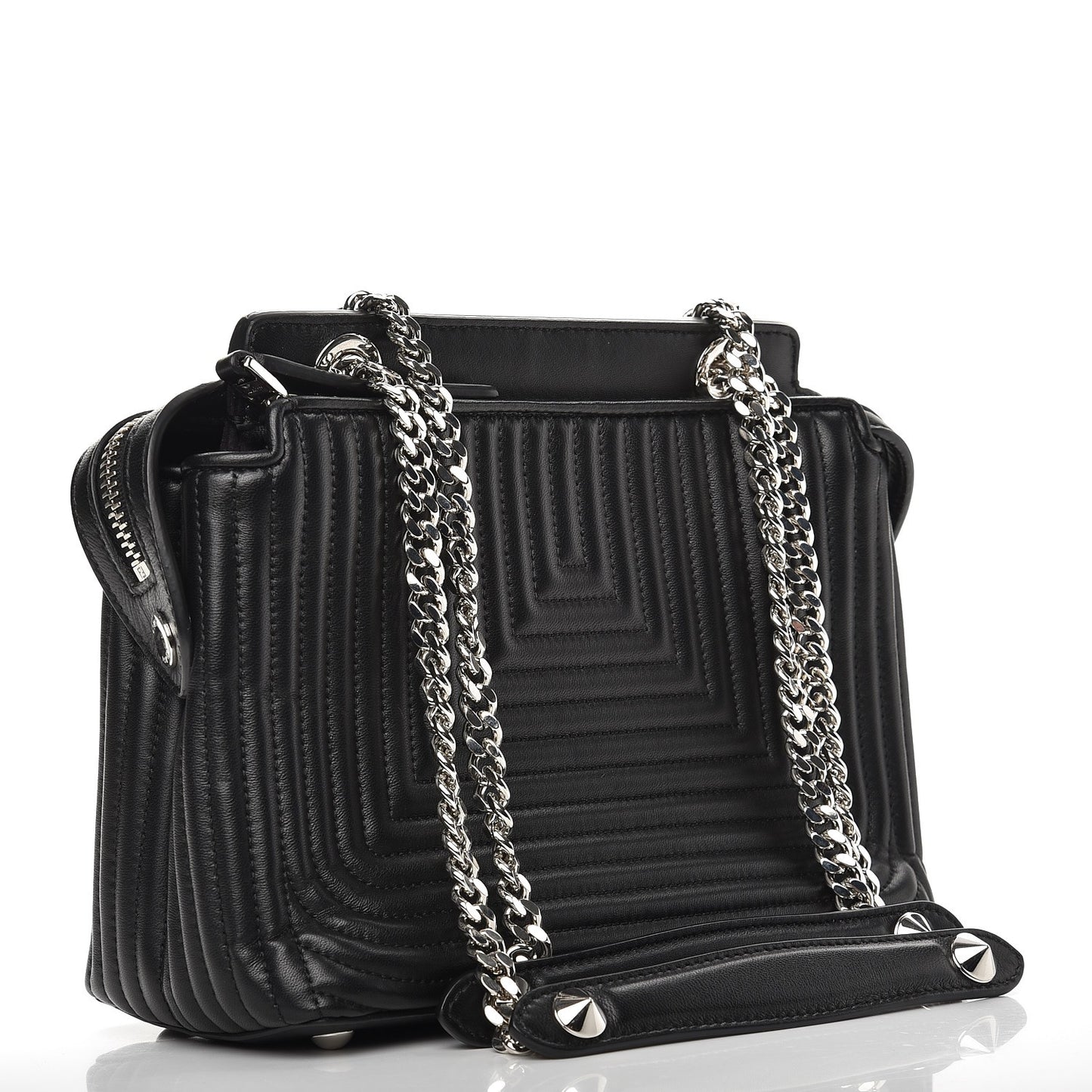 Shiny Nappa Trapuntata Small DotCom Click Chain Satchel Black