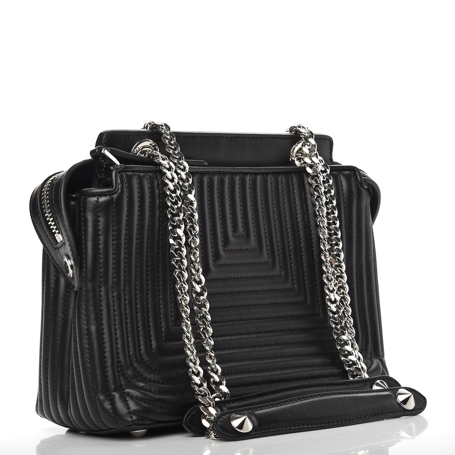 Fendi Shiny Nappa Trapuntata Small DotCom Click Chain Satchel Black 4 of 12