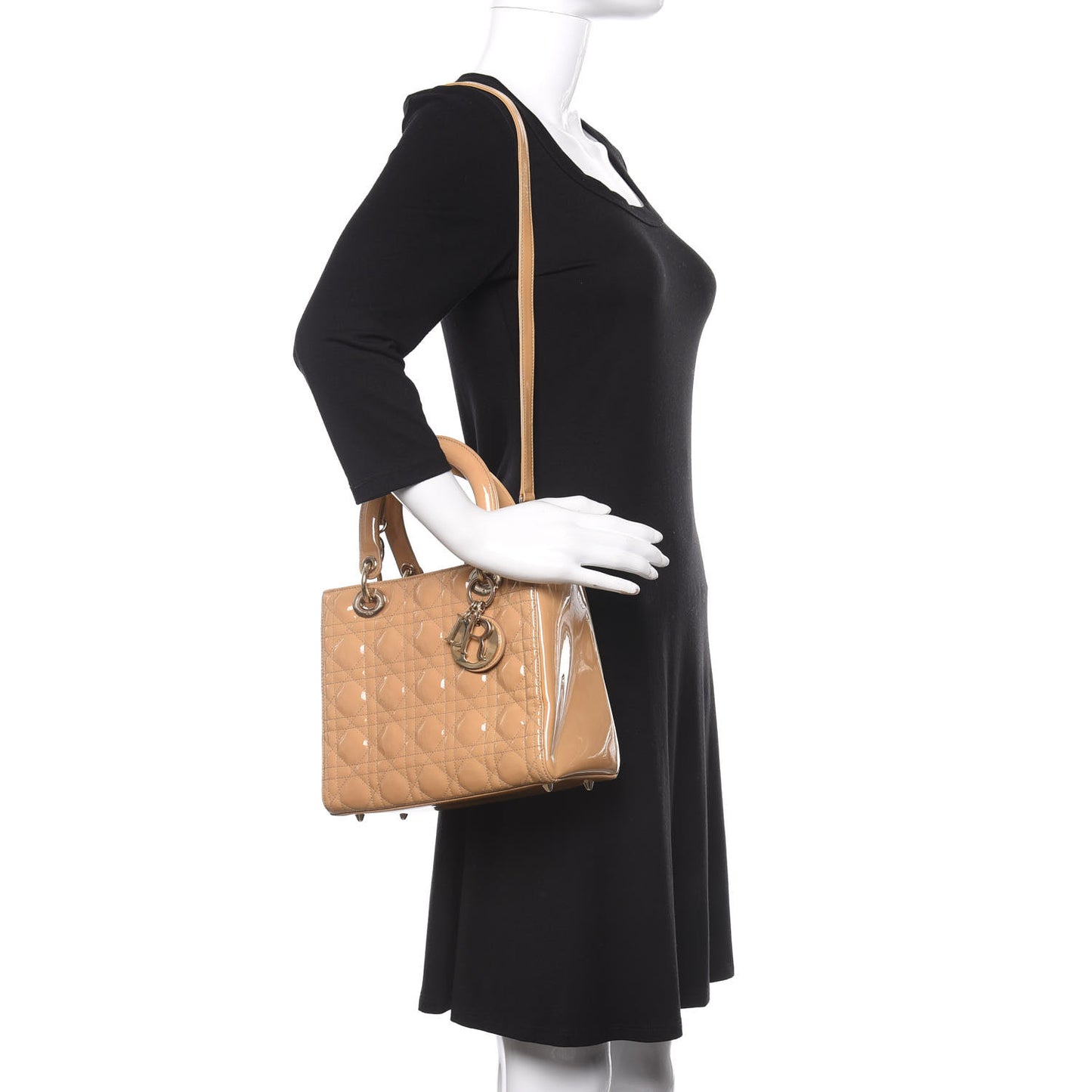 Patent Cannage Medium Lady Dior Beige