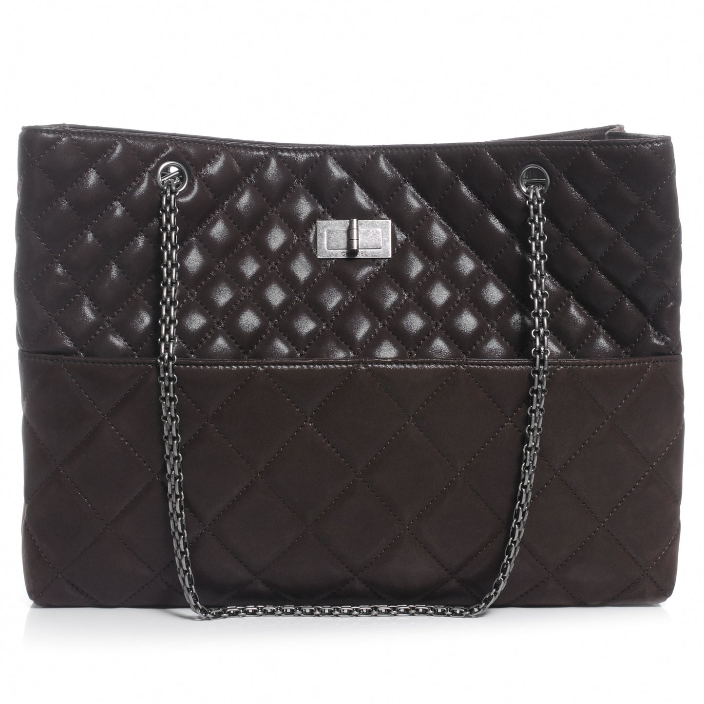 Iridescent Calfskin Mademoiselle Reissue Tote Large Brown