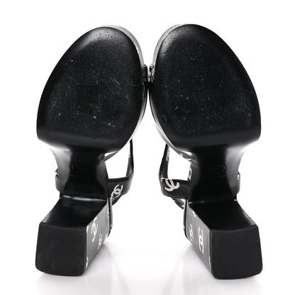 Chanel Printed Lambskin Coco Beach Platform Sandals 37 Black White 5 of 10