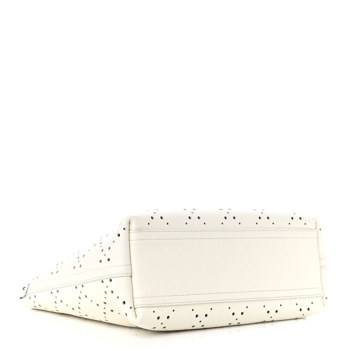 Perforated Grained Calfskin Small Shopping Tote White