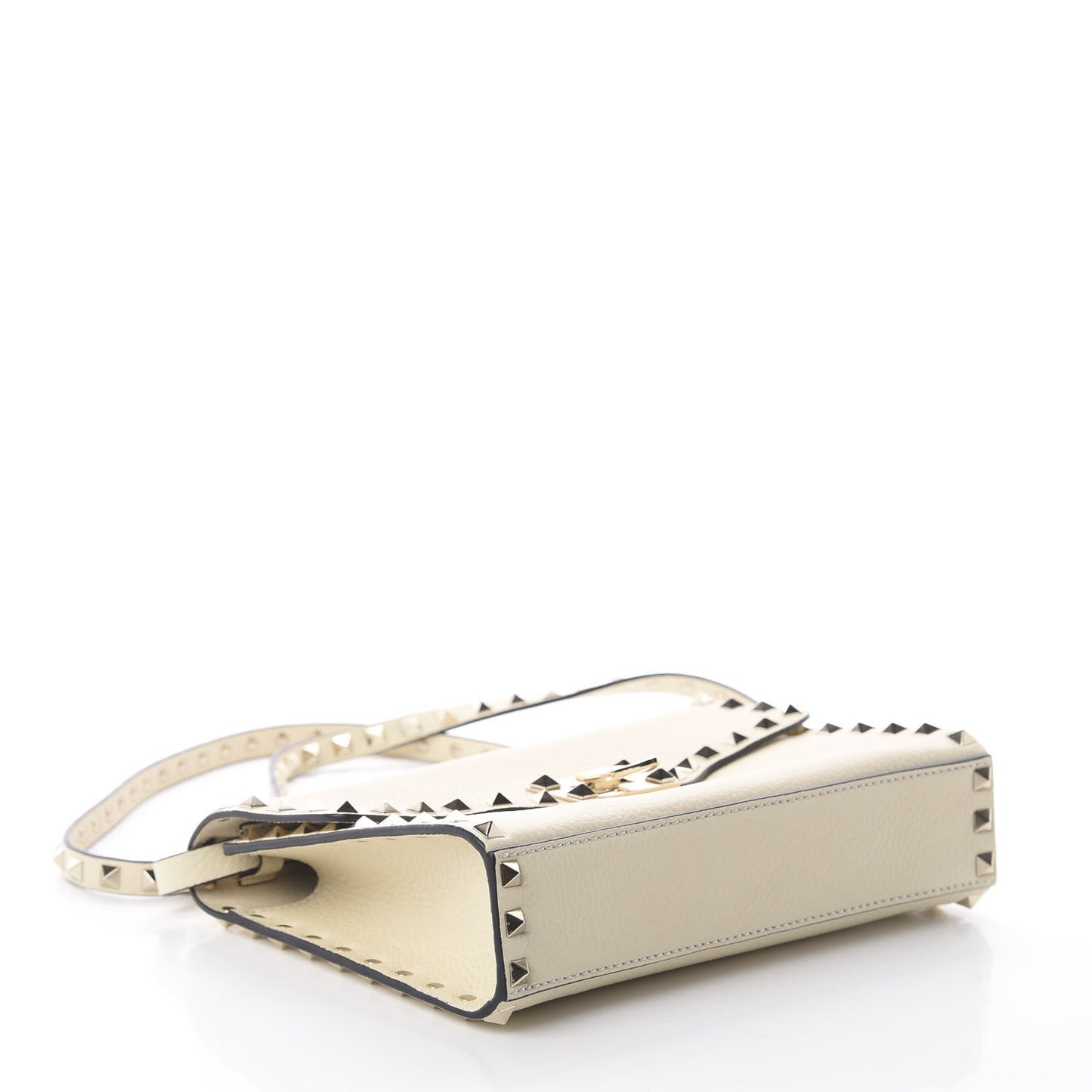 Pebbled Calfskin Medium Rockstud Flip Lock Crossbody Bag Light Ivory