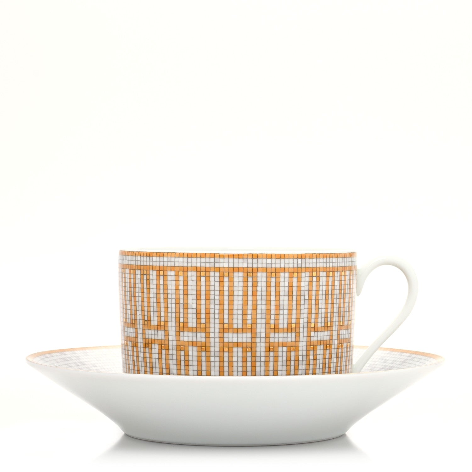 Hermes Porcelain Mosaique Au 24 Gold Breakfast Cup and Saucer 1 of 11