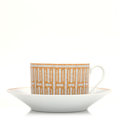 Hermes Porcelain Mosaique Au 24 Gold Breakfast Cup and Saucer 1 of 11