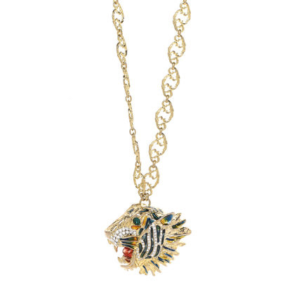 Gucci Metal Crystal Enamel Rajah Necklace Gold Blue 1 of 7