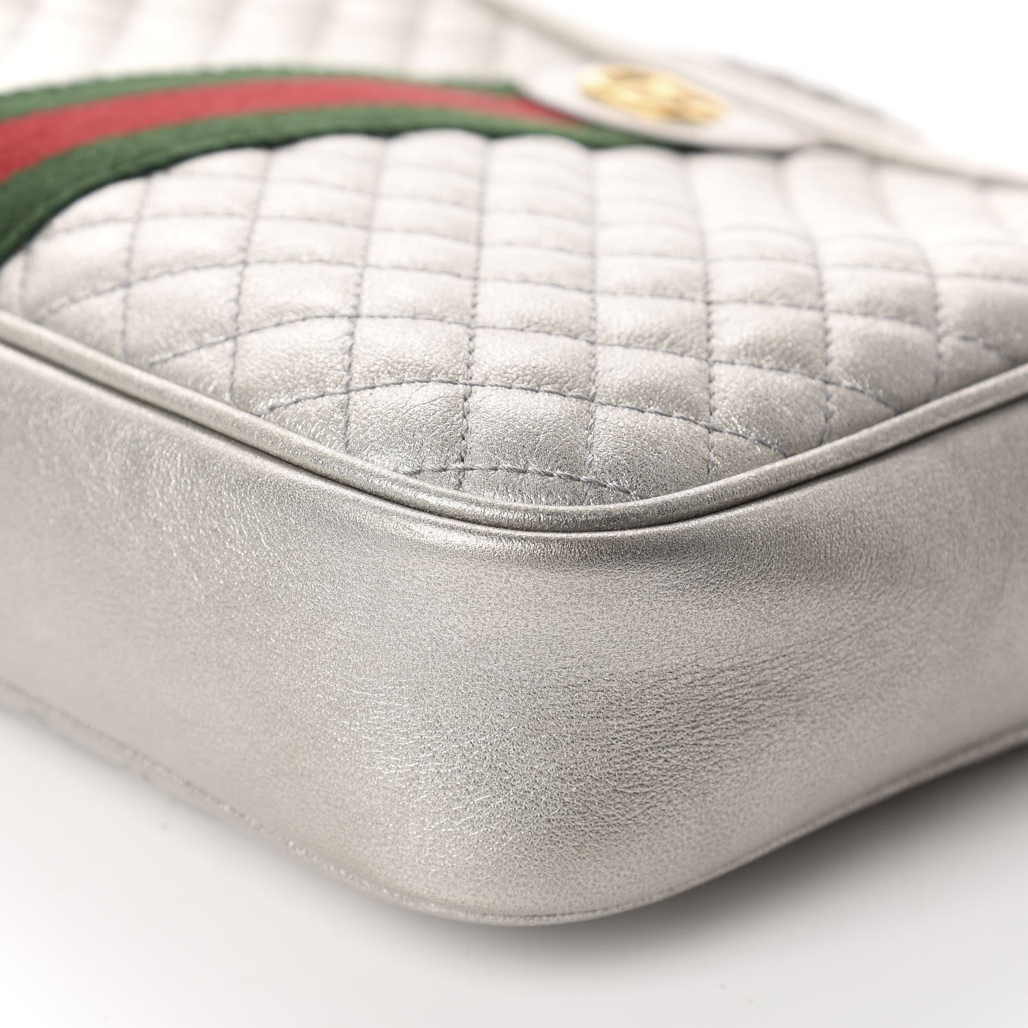 Gucci Laminated Nappa Web Trapuntata Small GG Shoulder Bag Argento 7 of 12