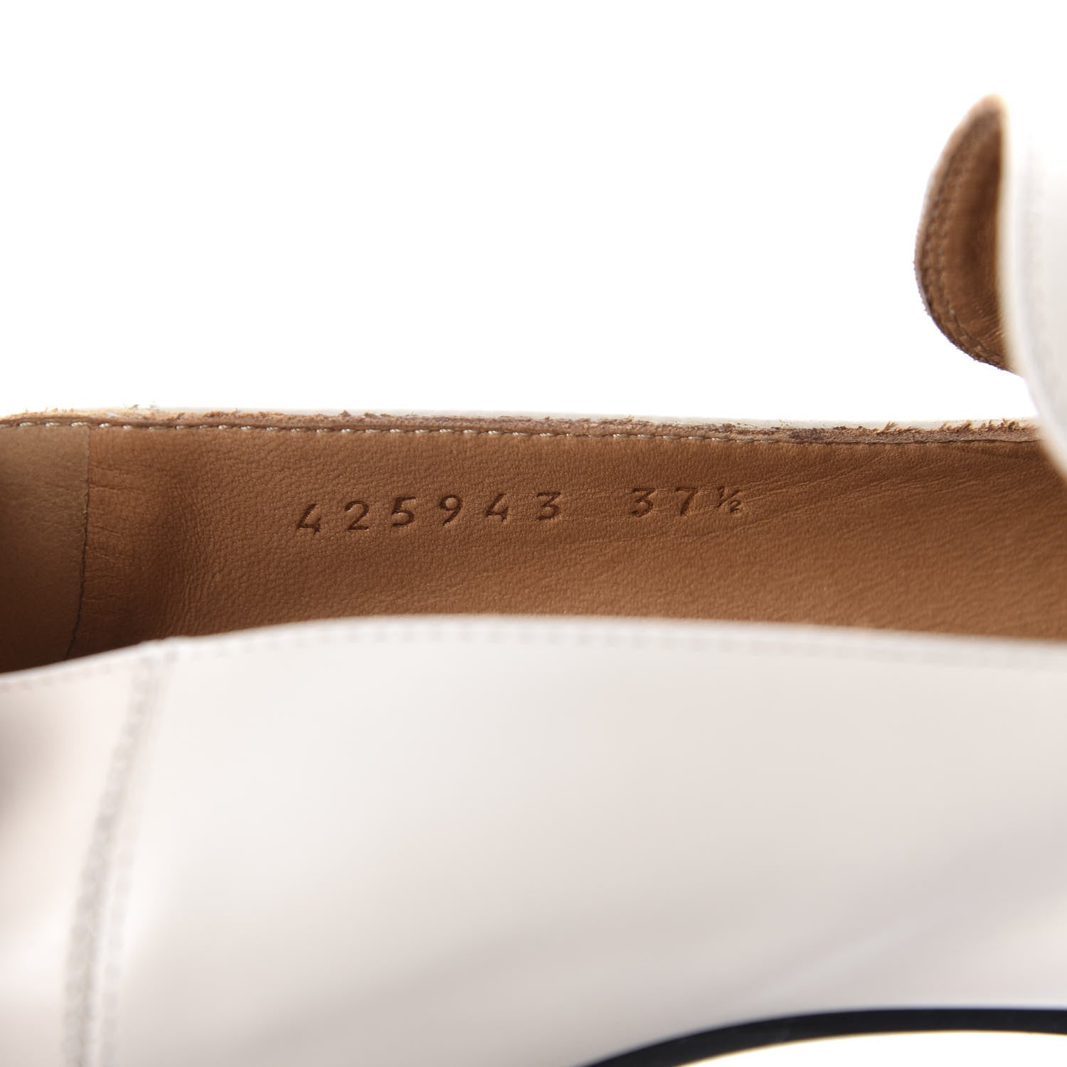 Gucci Betis Glamour Calfskin Web Pearl Embellished Peyton 75mm Loafer Pumps 37.5 Mystic White 9 of 10