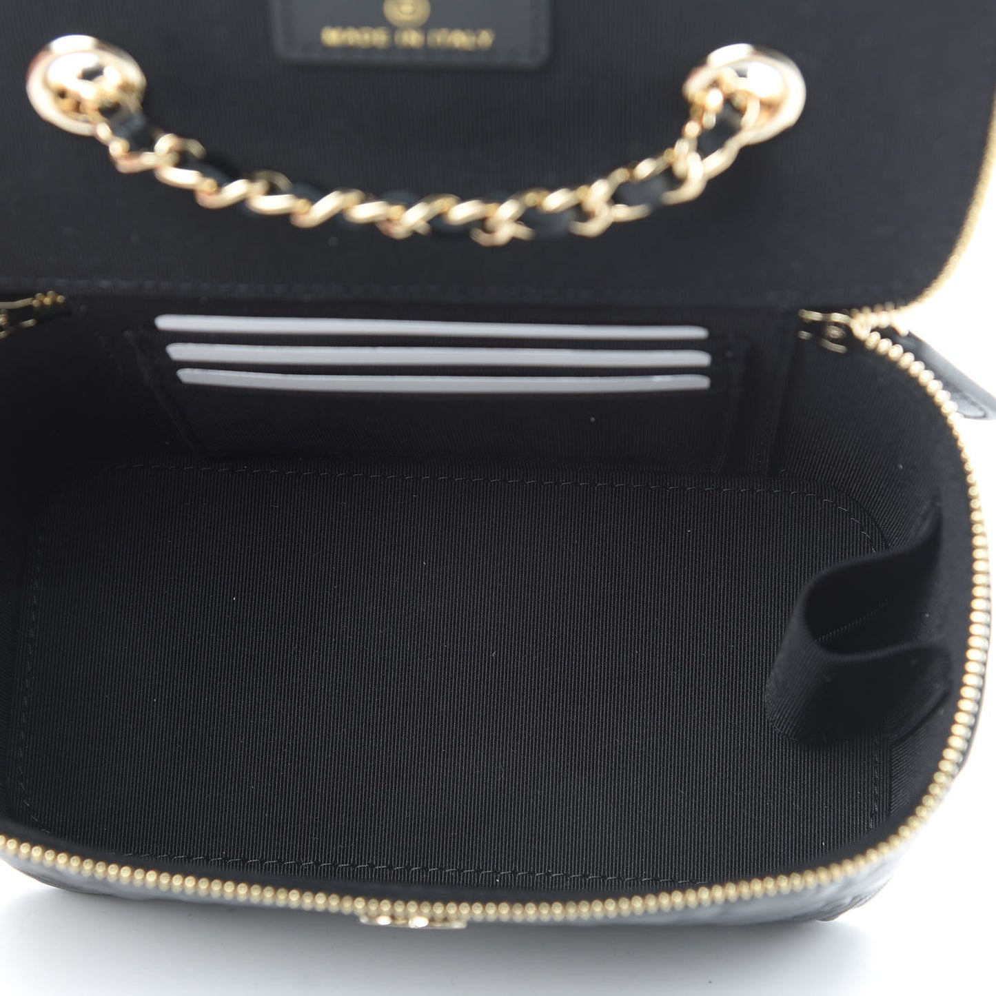 Lambskin Camellia Embossed Small Vanity Case With Chain Black