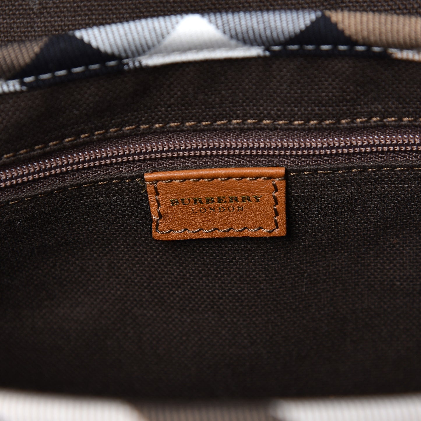 Calfskin House Check Trim Bates Shoulder Bag Cognac