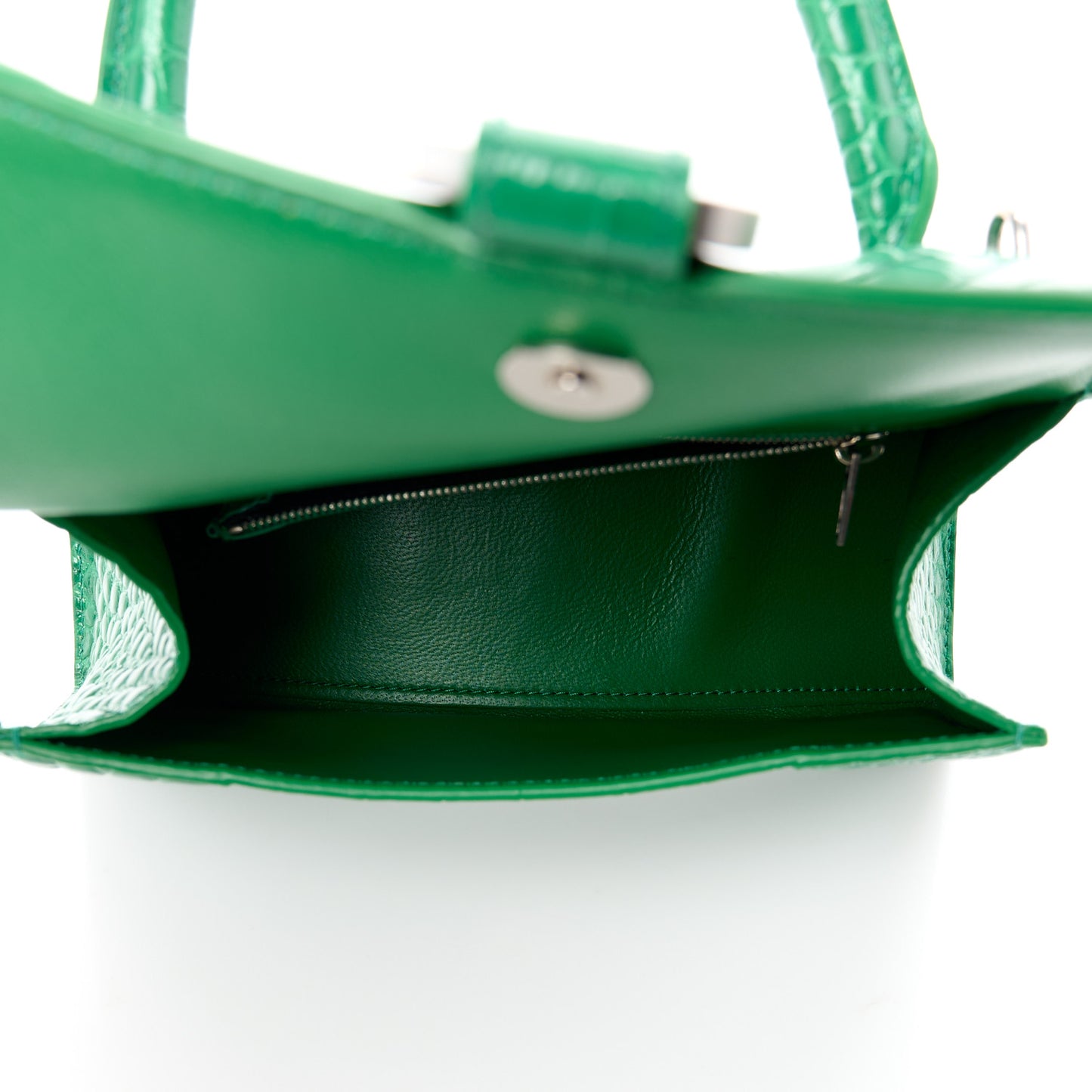 Shiny Calfskin Crocodile Embossed Small Hourglass Top Handle Bag Leaf Green