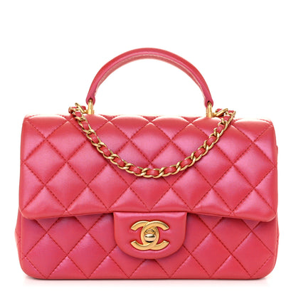 Chanel Iridescent Lambskin Quilted Mini Top Handle Rectangular Flap Red 1 of 10