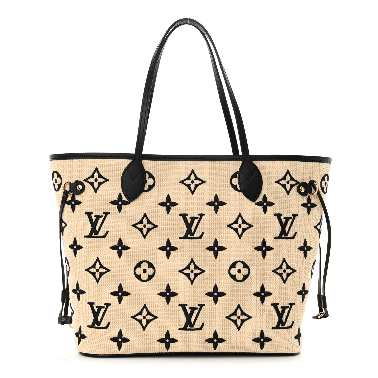Louis Vuitton Cotton Monogram Embroidered Neverfull MM Beige Black 1 of 10