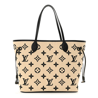 Louis Vuitton Cotton Monogram Embroidered Neverfull MM Beige Black 1 of 10