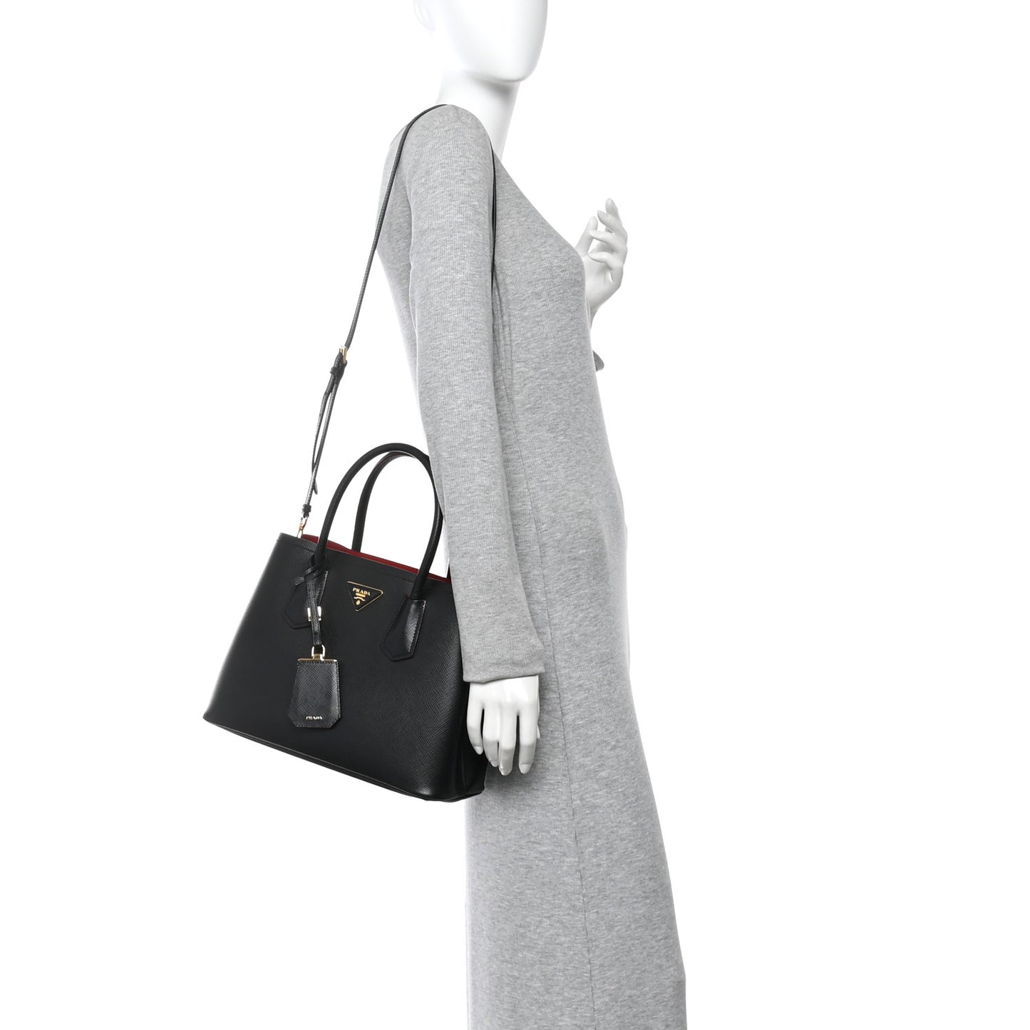 Saffiano Cuir Small Double Bag Black Fuoco