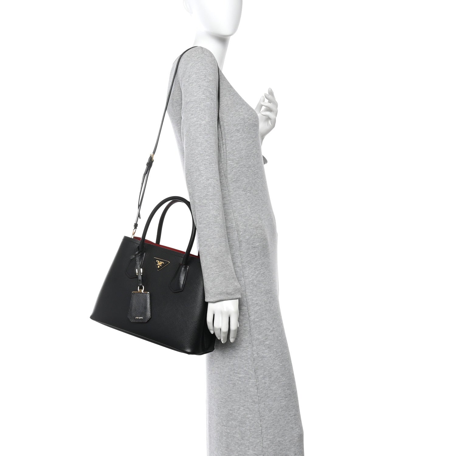 Prada Saffiano Cuir Small Double Bag Black Fuoco 2 of 10