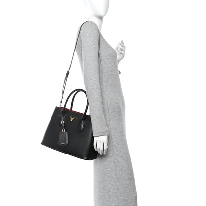 Prada Saffiano Cuir Small Double Bag Black Fuoco 2 of 10