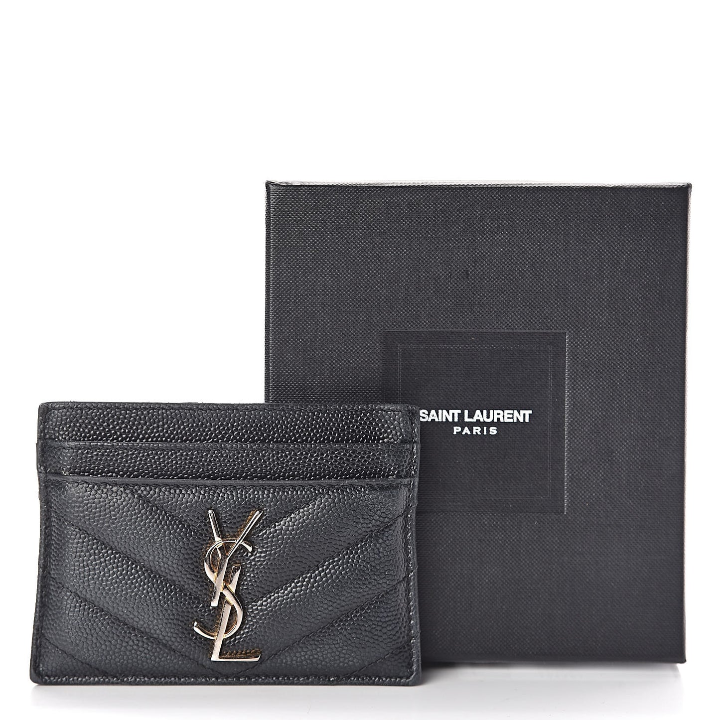 Grain De Poudre Matelasse Chevron Monogram Credit Card Case Black